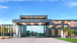 3d illustration of a high school exterior facade