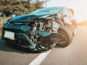 front view of a damaged car after an accident