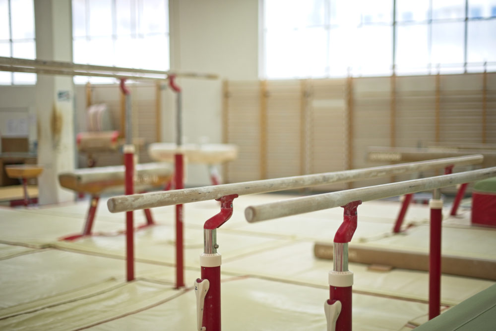 Gymnastic equipment in a training room