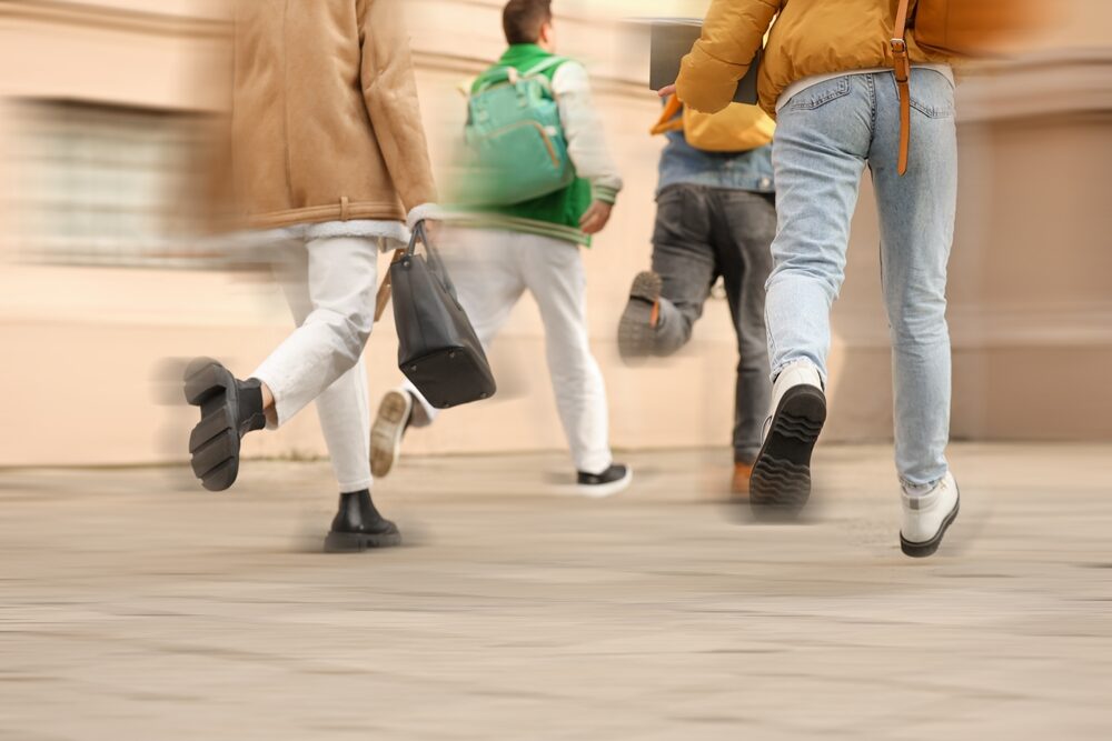 high school students running with blurred motion effect