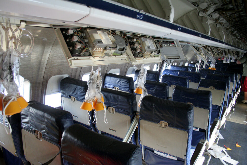 Interior view of a commercial airplane after an accident