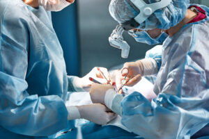 plastic surgeons in operating room performing a rhinoplasty