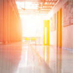 blurred view of a school corridor