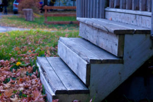 Rickety wooden stairs in the autumn