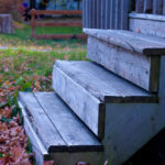 Rickety wooden stairs in the autumn