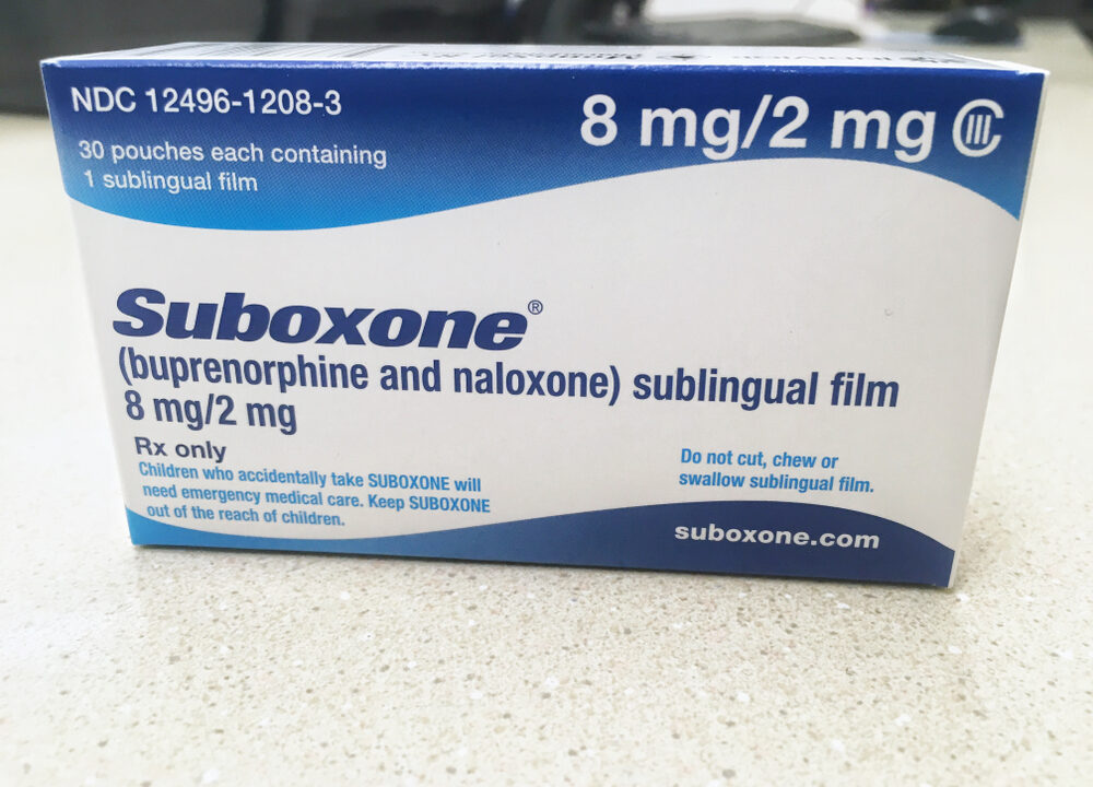 8mg suboxone sublingual film box on a counter