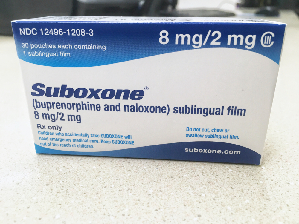 8mg suboxone sublingual film box on a counter