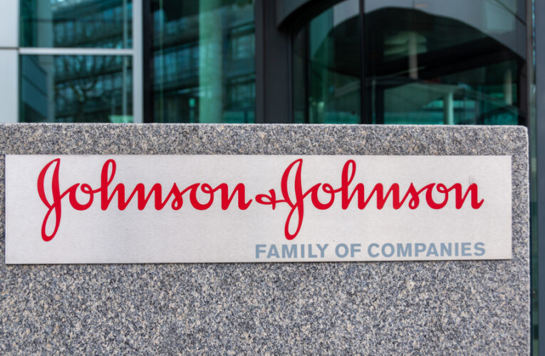 Logo at the entrance to the French headquarters of Johnson and Johnson