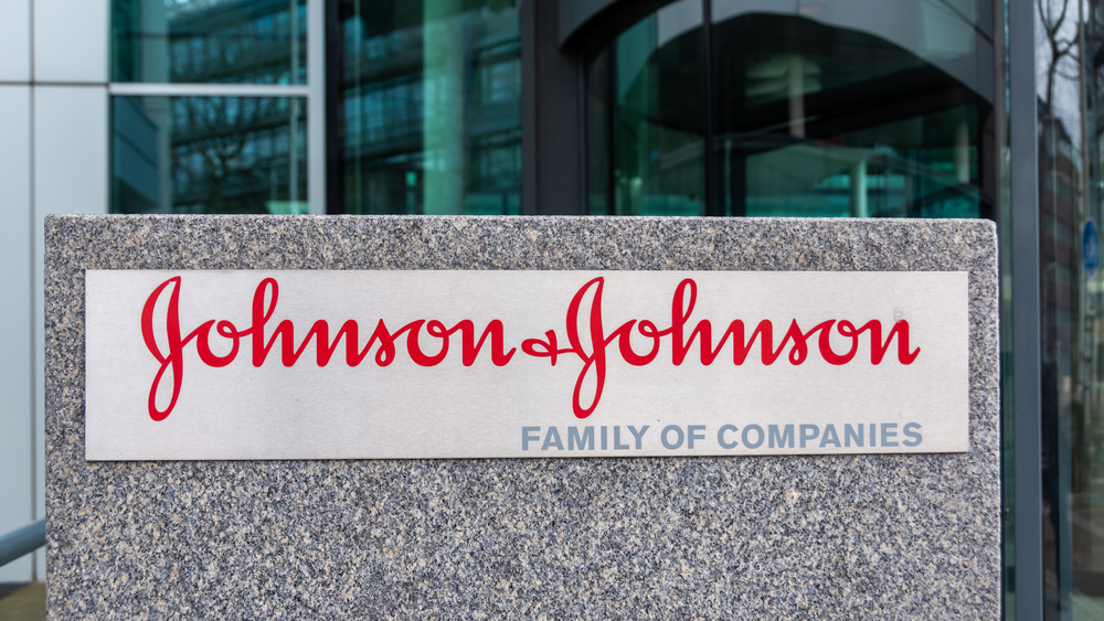 Logo at the entrance to the French headquarters of Johnson and Johnson