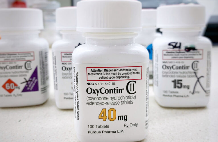 OxyContin bottles on a counter in a pharmacy