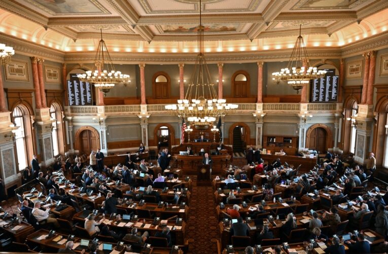 The Kansas State house chambers during a debate and then vote on a bill